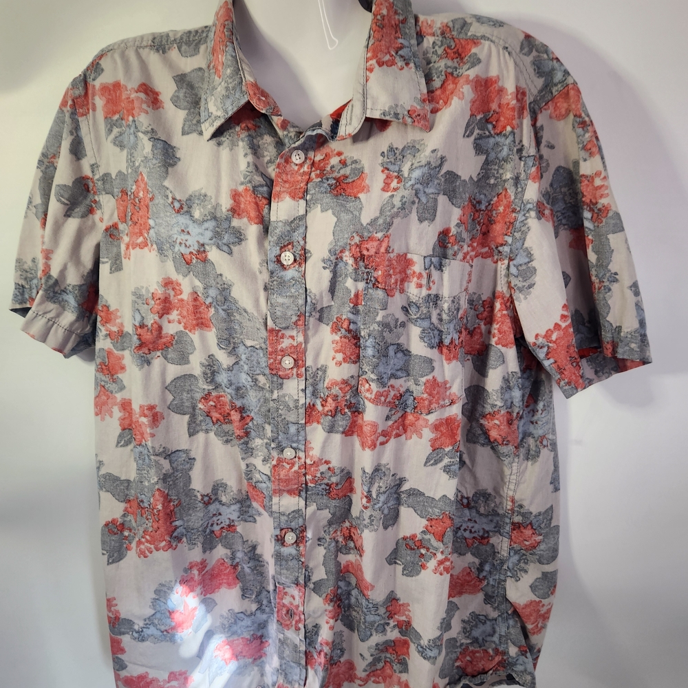 American Rag Men's Floral Button Down Shirt - Red, Blue, Gray
